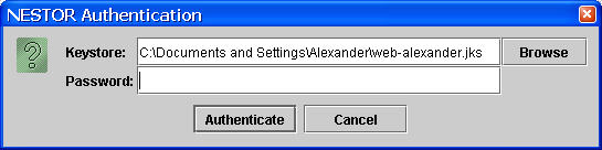 Browser keystore authentication window