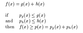 $\displaystyle \begin{array}{l}
\begin{array}{l}
f(x) = g(x) + h(x) \\
\end{arr...
...eq h(x) \\
{\rm then} & f(x) \geq p(x) = p_g(x) + p_h(x)\end{array}\end{array}$