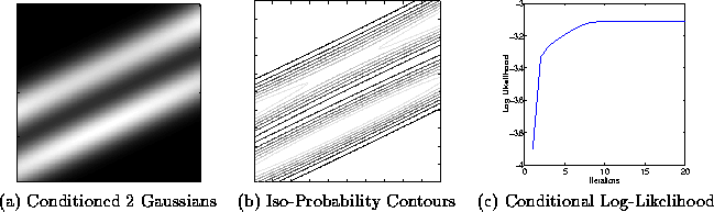 \begin{figure}\center
\begin{tabular}[b]{ccc}
\epsfxsize=1.5in
\epsfysize=1.5...
...obability Contours &
(c) Conditional Log-Likelihood
\end{tabular}
\end{figure}