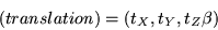 \begin{displaymath}(translation) = \left(t_X,t_Y,t_Z\beta\right) \end{displaymath}