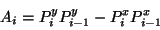 \begin{displaymath}
A_i = P_i^y P_{i-1}^y - P_i^x P_{i-1}^x
\end{displaymath}