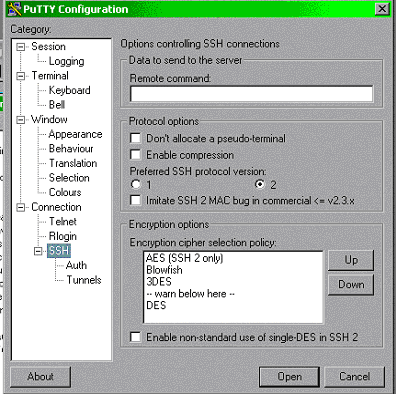 putty cipher choosing
