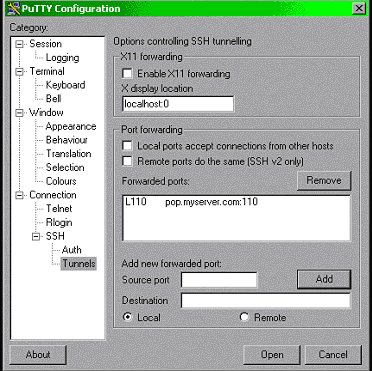 an ssh tunnel with putty