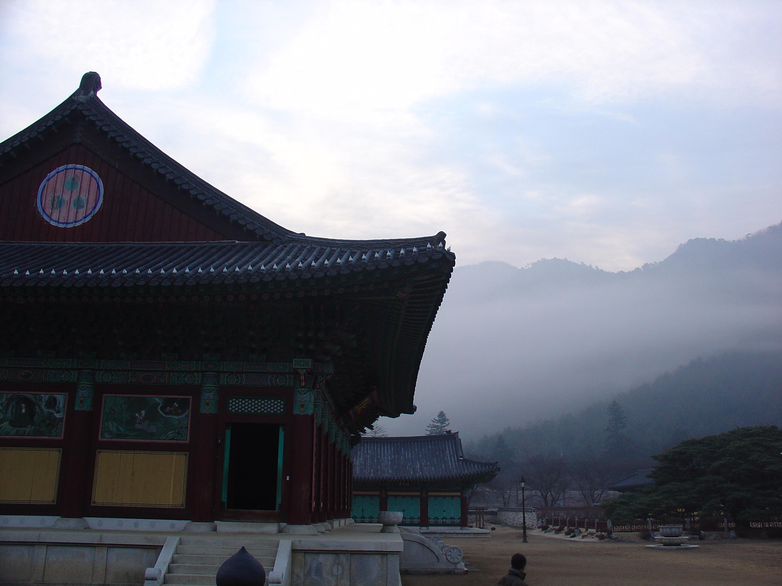 A temple in mountain mist