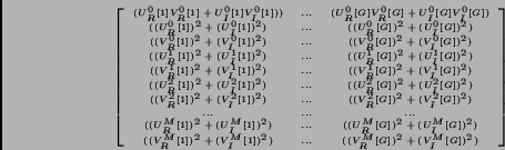 \begin{displaymath}
{\tiny \left [ \begin{array}{ccc}
(U^0_R[1] V^0_R[1] + U^0_...
...... & ((V^M_R[G])^2 + (V^M_I[G]) ^ 2)
\end{array} \right ]
}
\end{displaymath}