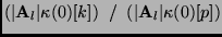 $\displaystyle (\vert{\bf A}_l\vert \kappa(0)[k] ) \;\;/\;\; (\vert{\bf A}_l\vert \kappa(0)[p] )$