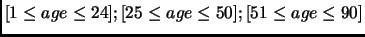 $[1\leq age\leq 24];[25\leq age
\leq 50];[51 \leq age \leq 90]$