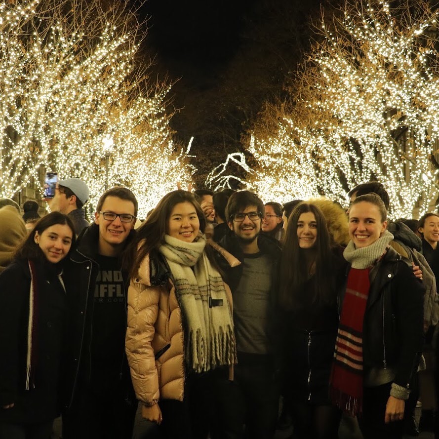 Arkadiy Saakyan with friends at the tree lighting.