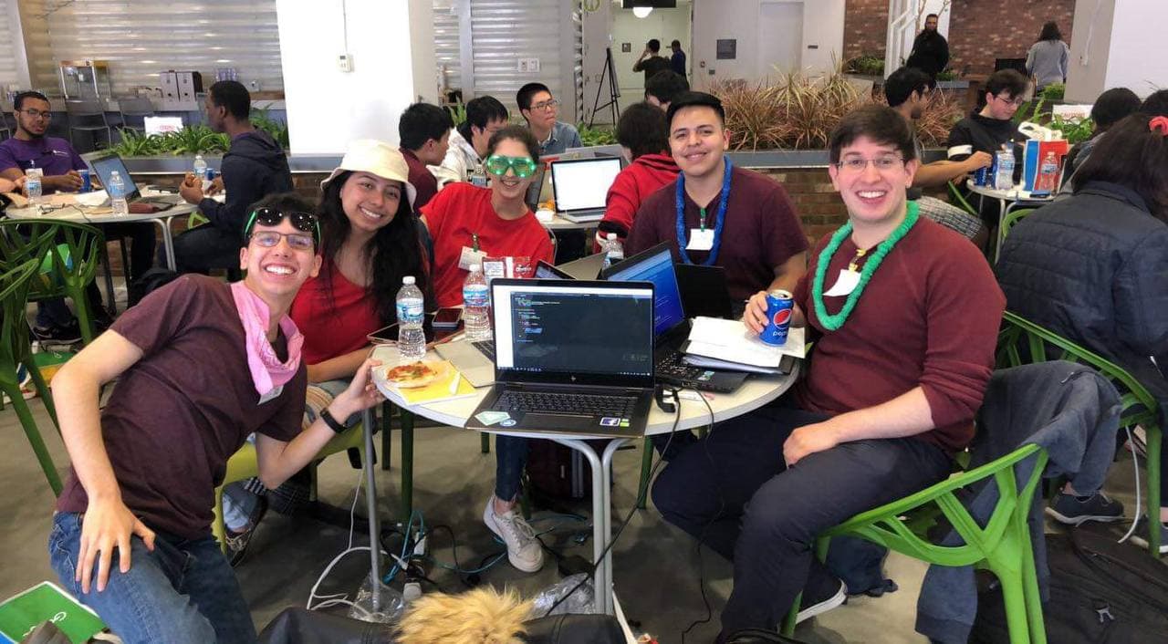 Left to right: Cesar Ramos Medina, Iliana Cantu, Ecenaz Ozmen, Yefri Gaitan, Daniel Garces Botero at Google Games. Where they won the most energetic table. Go red team!