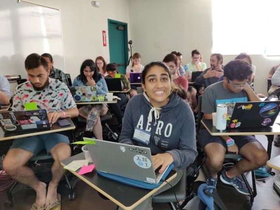 Manasi Sharma at the GROWTH 2019 Conference at San Diego State University during a coding challenge.