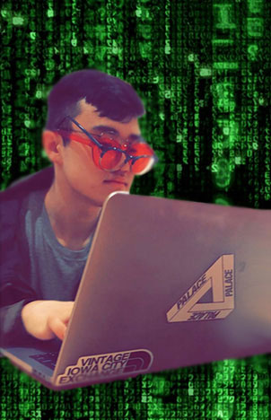 Harrison Qu in matrix code.