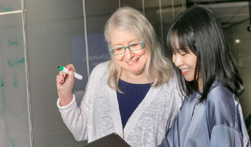 Julia Hirschberg with student