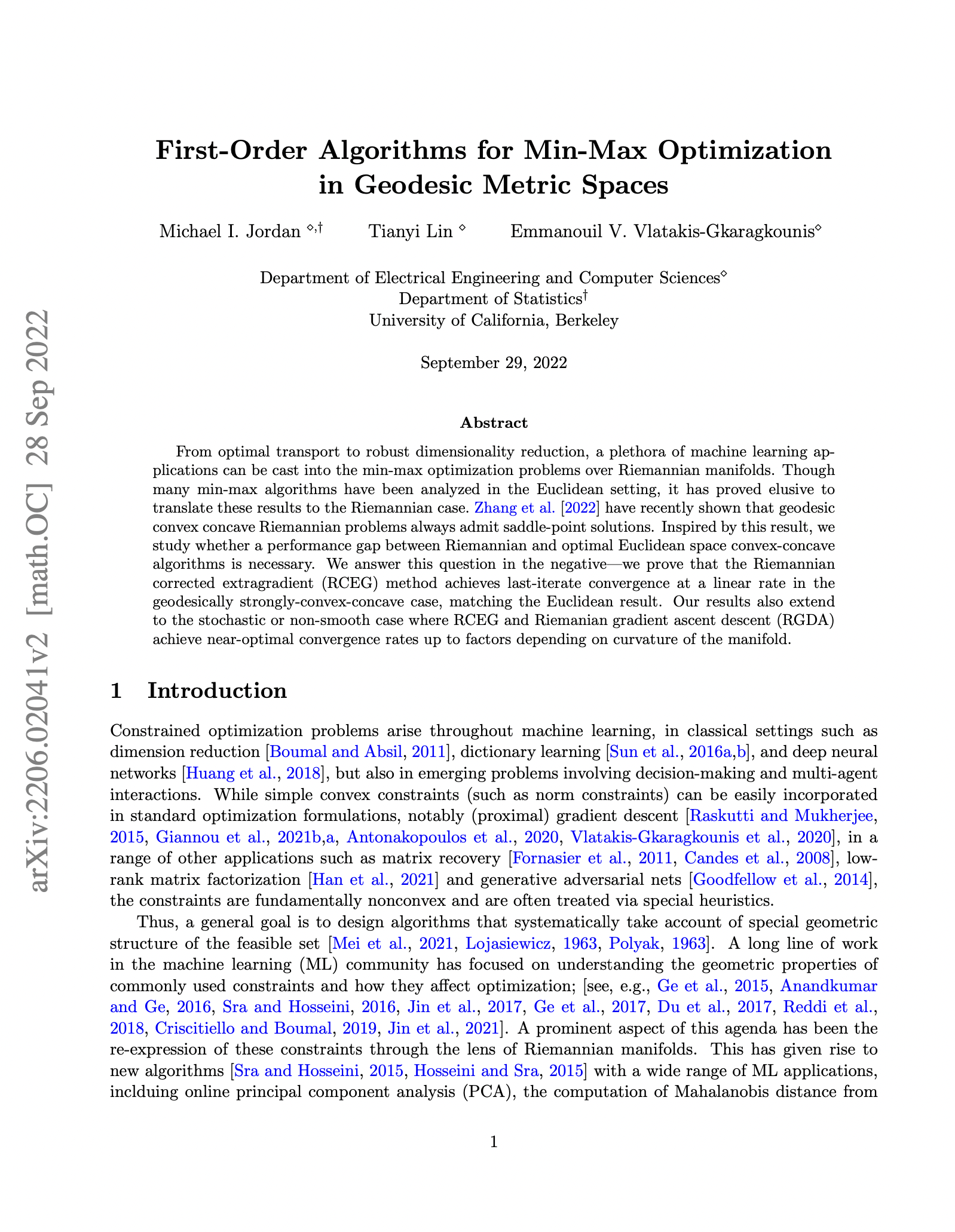 First-Order Algorithms for Min-Max Optimization